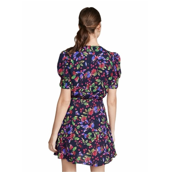 Saloni Wrap Dress Floral Puffy Short Sleeve Rayon Sz US 4 - Picture 4 of 15